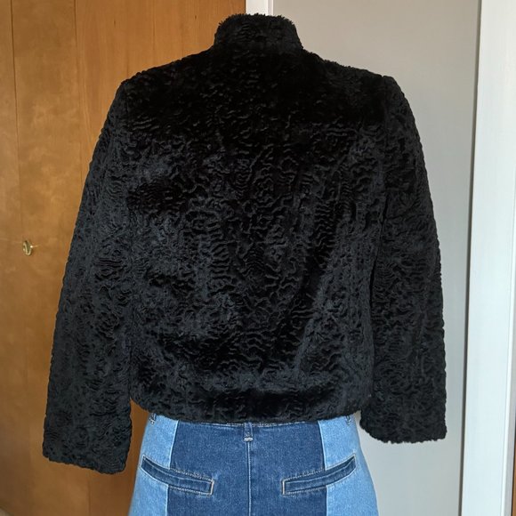 XS S Faux Persian Lamb Jacket Long Sleeve Stand Collar New Lining 1940s 1950s - Picture 5 of 13